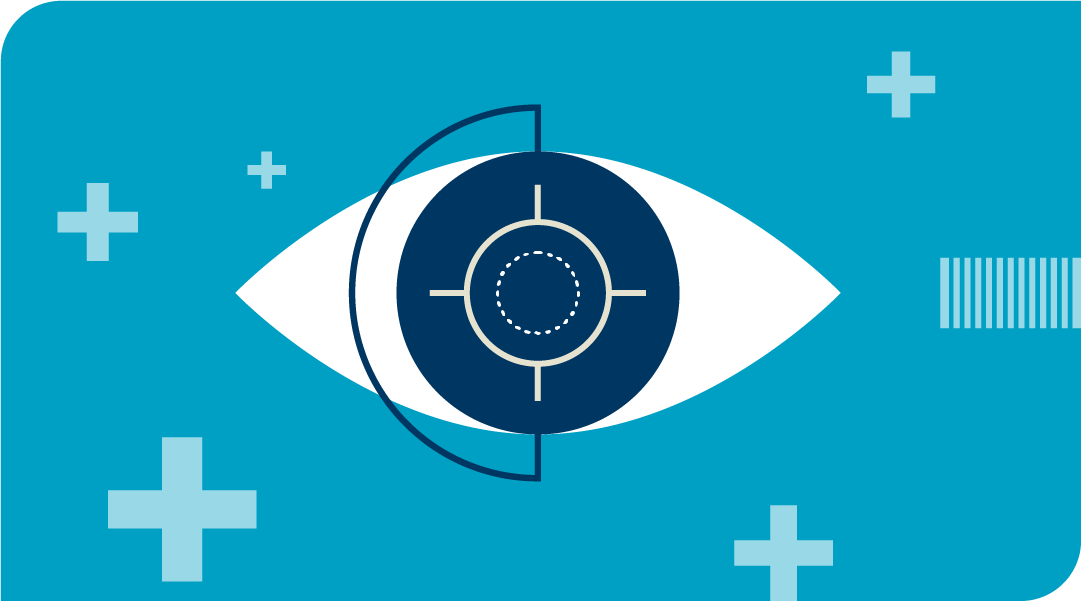 Stylized artificial intelligence illustration with an eye, sight lines and other elements