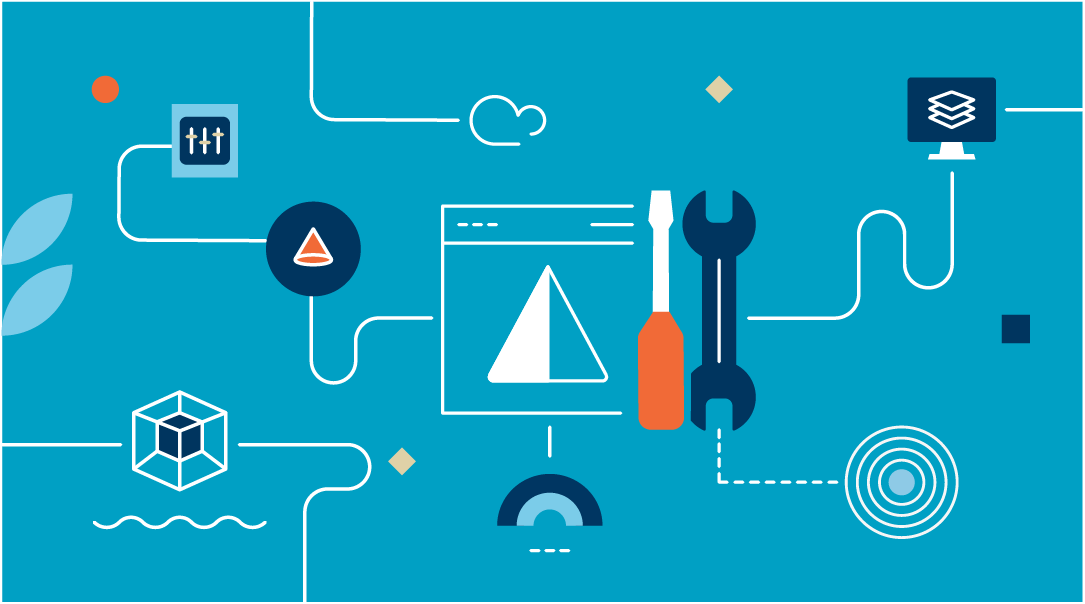 Stylized marketing automation illustration on blue background