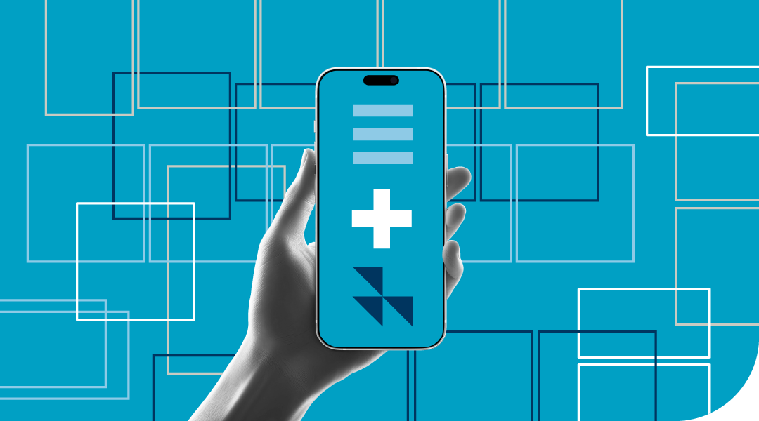Phone in hand on background of squares